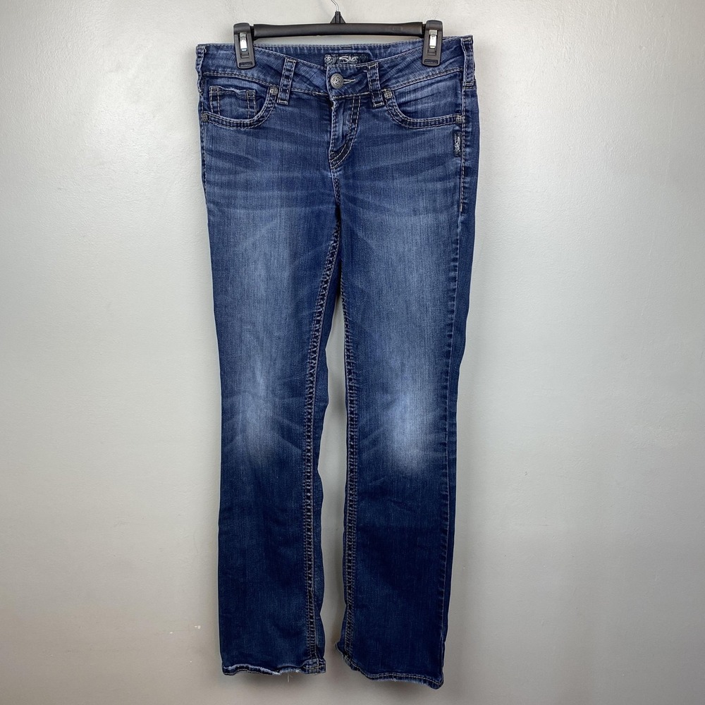 Silver Jeans Co Jeans Womens W29 L33 Blue Suki Mid Slim Boot Super Stretch Denim
